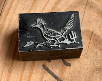 Vintage Metal Letterpress Printing Block – Roadrunner – Southwestern Desert Stamp – Printers Tray Decor – Rustic Industrial