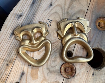 Vtg cast aluminum comedy & tragedy masks wall decor