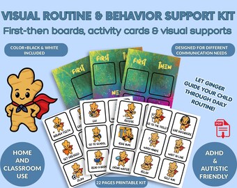 Horario visual para niños con autismo y TDAH / Tablero imprimible "Primero, luego" / Tarjetas de rutinas y kit de apoyo a la comunicación