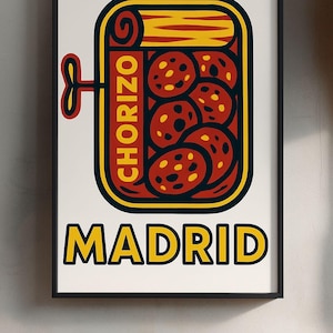 Madrid Chorizo – Spanish Pop Art Print | Vintage Digital Poster | Wall Art | Tinned Food Illustration | Wall Decor Gift | Spain | Madrid