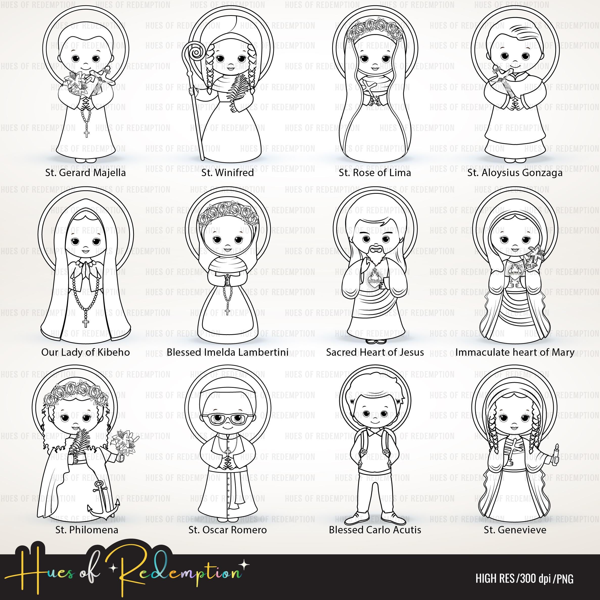 Clipart o świętych, CZĘŚĆ 6, urocze święci, clipart o Jezusie, grafika liniowa, kolorowanki, czarno-białe, religijne, clipart o szkole niedzielnej