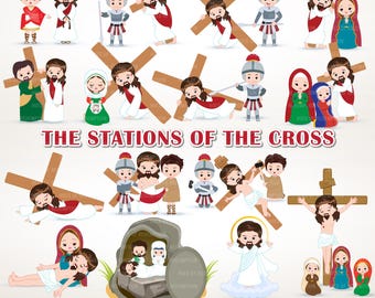 Stations of the Cross Clipart: Catholic Lent Easter PNG Images (Digital Download)
