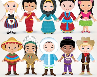 Children of the World Clipart: Ethnic Kids Illustration (PNG Files) - Part 3