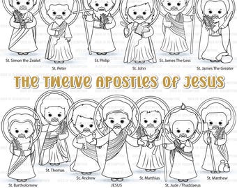 Dwunastu Apostołów, Uczniowie Chrystusa, Jezus clipart, lineart, kolorowanki clipart, czarno-biały, niedzielna szkoła clipart