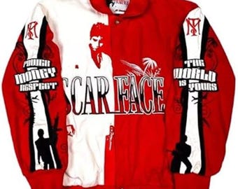 Kurtka Tony Montana Scarface – Kurtka w stylu uniwersyteckim Jeff Hamilton w kolorze czerwono-białym z polaru