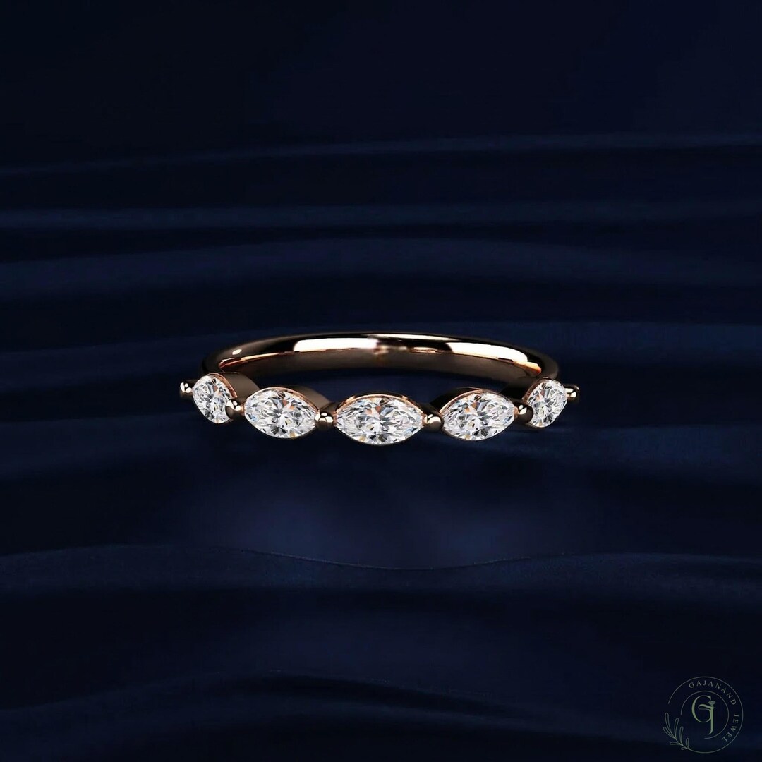 Solid Gold Marquise Stacking Ring Marquise Ring Half Eternity Marquise ...