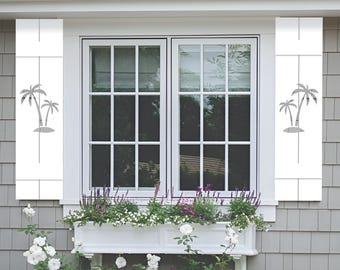 Double Palm Tree Shutter - Exterior PVC Window Decor, Tropical  Design, Sold Individually