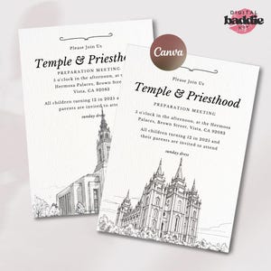 LDS Temple and Priesthood Preparation Invitation Canva Template | Priesthood Prep Meeting Announcement | Editable Temple Preview Invite