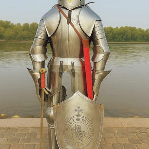 Medieval Templar Knight Armor Suit with Shield – Full Crusader Warrior Costume – LARP, Reenactment, Display Armor