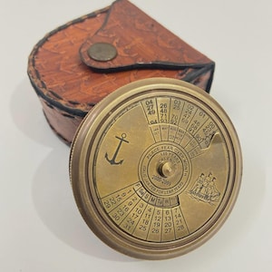 Brass Compass Robert Frost Poem Engraved Brass 2&quot; Vintage Style 100 Years Calenders With Anchor Compass, W/ Leather Case Christmas Day Gift