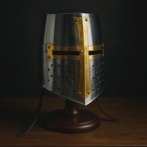 Medieval Crusader Helmet | Steel & Brass Knight Armor | Ren Faire Cosplay Helmet | LARP Reenactment Gear | Collectible Viking Helmet
