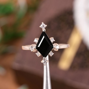 Black Spinel Ring 925 Sterling Silver | Kite Cut Gemstone | Handmade Engagement Ring | Nature Inspired Anniversary Gift for Her.