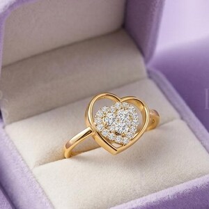 Bague coeur en plaqué or jaune 14 carats, bijoux d'anniversaire promis en diamant créés en laboratoire