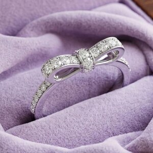 Ring i sterlingsilver med rosett, 1,00 ct labbtillverkad diamant, armband med 14 karat vitguldplätering