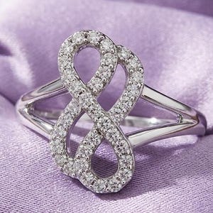 Unendlich Pave Sterlingsilber Ring, 1.00Ct Labor erstellt Diamant / Edelstein, 14K Weißgold überzogen