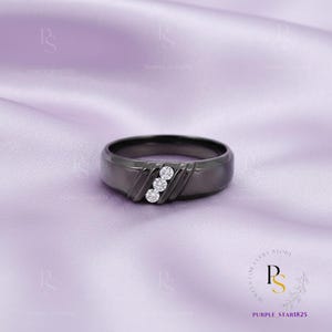 0.75 Ct Round Cut Lab Created Diamond/Gemstone 14K Black Gold Plated Mens Wedding Band Ring, Anniversary Proposal Birthday Gift for Men Ring