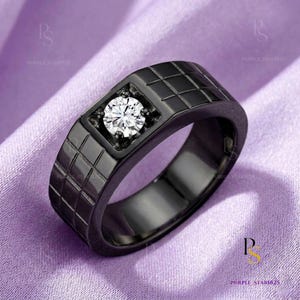 1.00Ct Sterlingsilber-Rundschnitt-Labor erstellter Diamant / Edelstein-Statementring, Gitterband 14k Schwarzgold plattiert