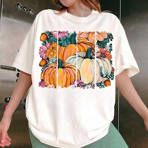 Fleurs d&#39;automne citrouilles Png, Sublimation de chemise d&#39;automne florale bohème, ambiance girly d&#39;automne Png, coup de pinceau automne preppy Png, saison citrouille rose Png