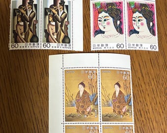 Japanese Art Series Stamp Set – Seiji Togo, Shiko Munakata, Taikan Yokoyama – 60 Yen stämpelblock (Vintage Japan)