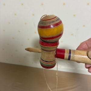 Vintage Japanese Wooden Kendama Toy 17cm Showa Retro Colors No Cracks