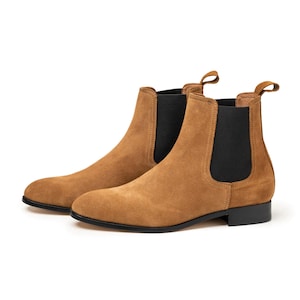 Handmade Suede Leather Chelsea Boots for Men | Tan Leather Ankle Boots | Slip-On Dress Boots | Stylish Casual Boots