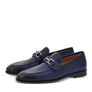 Handmade Leather Loafers for Men | Luxury Navy Blue Slip-On Shoes | Formal Business & Wedding Footwear