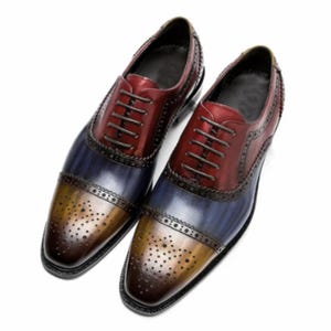 Handmade Men’s Multicolor Oxford Brogue Leather Dress Shoes – Formal Office & Wedding Footwear