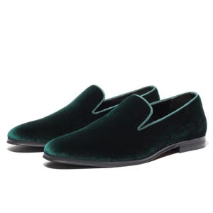 Handmade Green Velvet Loafers Formal Slip On Wedding Shoes Luxury Party Footwear