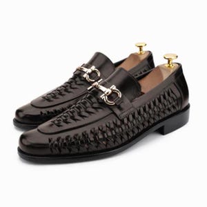 Handmade Brown Woven Leather Loafers | Men&#39;s Italian Style Dress Shoes | Luxury Slip-On Formal Shoes