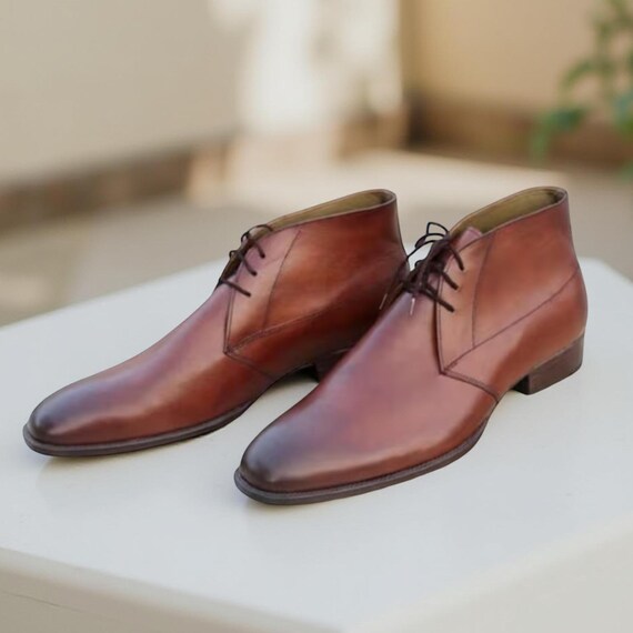 Brown Leather Chukka Boots with Classic Design Handmade Men Antique Brown Leather Chukka Boots, Style  main image 4