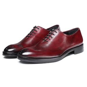 Mens Burgundy Leather Oxford Shoes, Handmade Formal Style Brogues