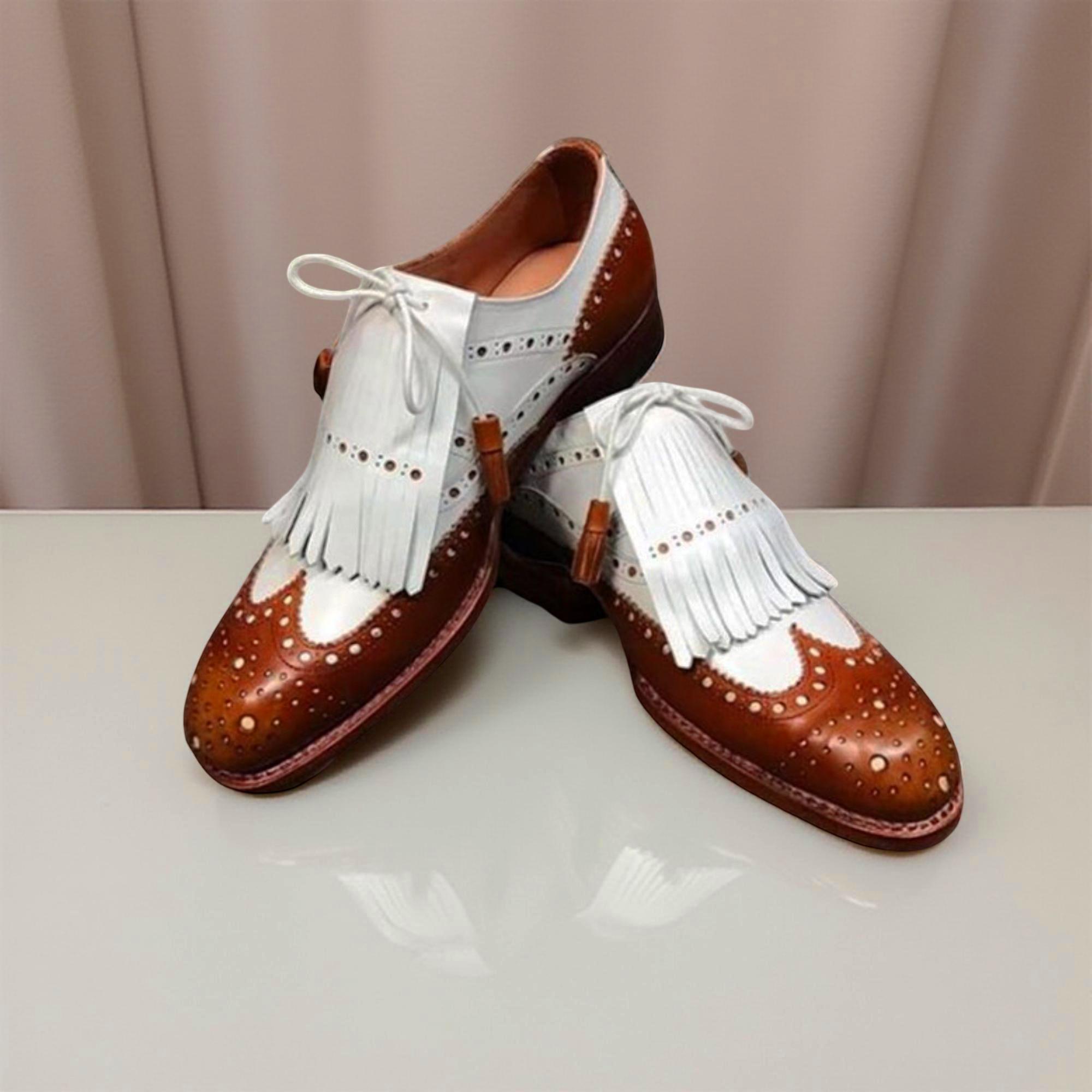 Salvatore Ferragamo Two-Tone Brown & Tan Leather Derbies with Fringe Kiltie Vintage Salvatore Ferragamo Men main image 3