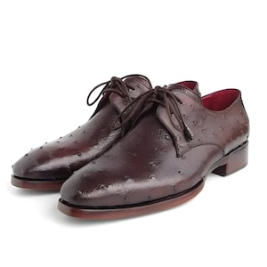 Handmade Brown Ostrich Leather Oxfords: Men&#39;s Exotic Dress Shoes