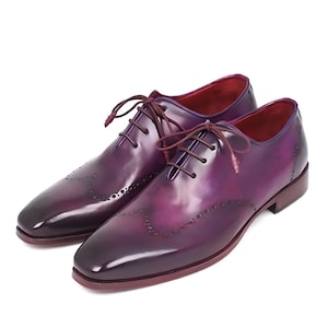 Handmade Purple Patina Oxford Shoes Luxury Leather Wingtip Dress Shoes