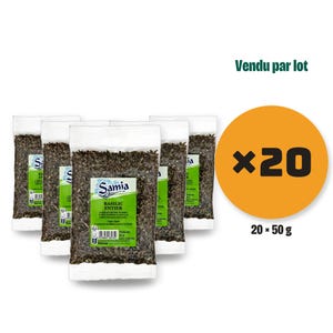 SAMIA Gedroogde Basilicumblaadjes, Egyptische bladeren voor tomatensaus en pesto | Verpakking van 20 zakjes van 50 g