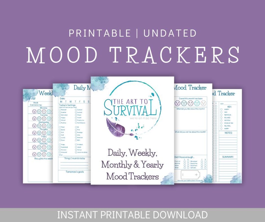 Printable Undated Mood Tracker Patterned Green | Mental Health Journal ...
