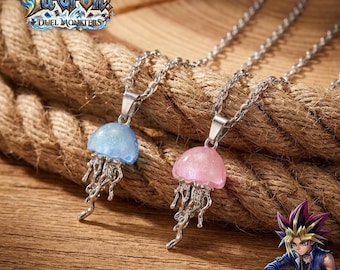 Vintage Blue Pink Jellyfish Pendant Necklace for Women - Elegant Long Tassel Charm Jewelry - Y2K Couple