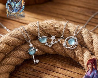 Blue Dream Planet Necklace - Glazed Cosmic Pendant - Wild Universe Star Sky Key Jewelry for Dreamers