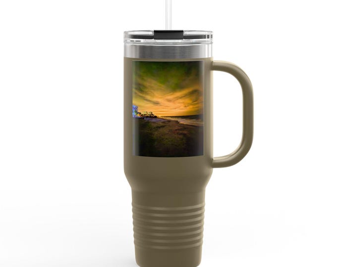 Rocket Launch 40oz Insulated Travel Mug, Night Space Ship Thermos Flask, Beach Rocketship Coffee Cup, Galaxy Rocket Tea