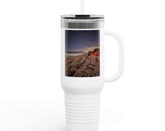 Night Beach Scene Insulated Mug, 40oz - Large Travel Tumbler, Beach Lover Gift, Summer Drinkware, Coastal Kitchen Decor, Gift for Surfers