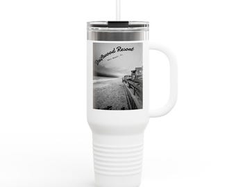 40oz Insulated Travel Mug, Driftwood Resort Vero Beach Night Shot, Vacation Souvenir Cup, Travel Coffee Tumbler, Large Tea Thermos, Beach