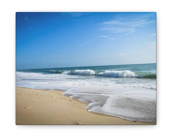 Canvas Stretched, Beach Sun Waves Sand Wall Art, Coastal Decor, Ocean Scenery Painting, Summer Home Decoration, Seaside Picture, Nautical