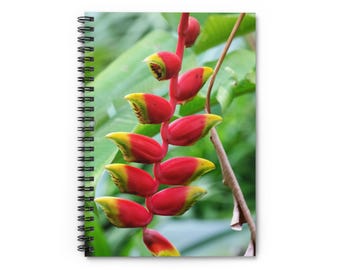 Spiral Notebook - Red Crab Claw Flowers, Journal, Sketchbook, Planner, Notepad, Gift for Nature Lover