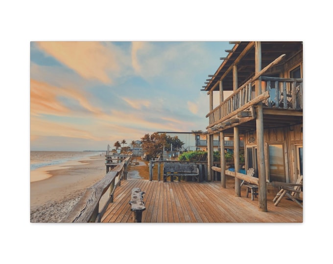 Canvas Stretched, Coastal Wall Art, Beach House Decor, Vero Beach Art Print, Driftwood Resort, Seaside Canvas, Florida Vacation Memory