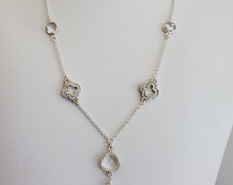 Kristal kwarts en strass hanger ketting, handgemaakte unieke sieraden, bruiloft sieraden