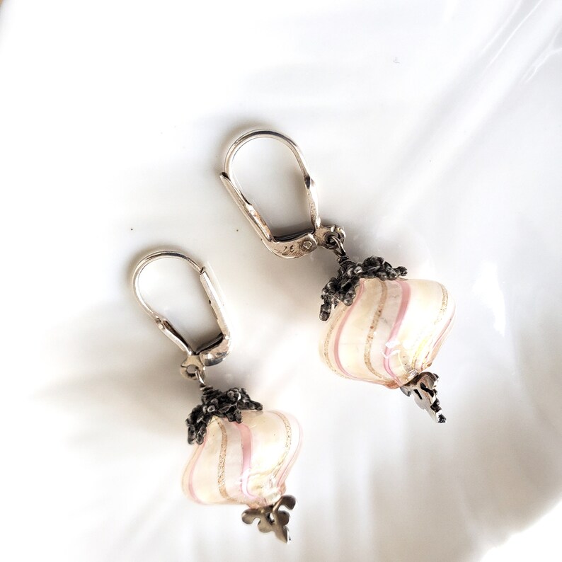 Handmade Pink Blown Glass Sterling Silver Dangle Earrings, Dainty earrings with lots of sparkle. Great for gifts and wedding jewelry image 4