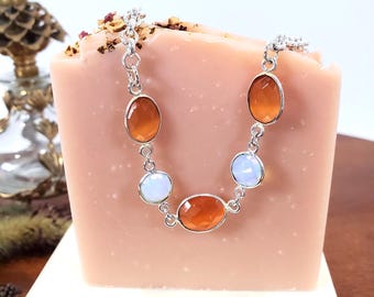 Handmade Orange Sunstone Ice Quartz Sterling Silver Necklace