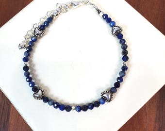 Dainty Lapis Lazuli and Silver Boho Beaded Bracelet