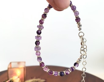 Dainty Amethyst and Sterling Silver Stacking Bracelet