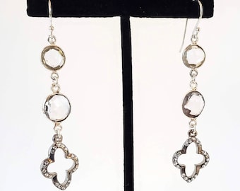 Elegant Handmade Sterling Silver Quartz Long Dangle Earrings